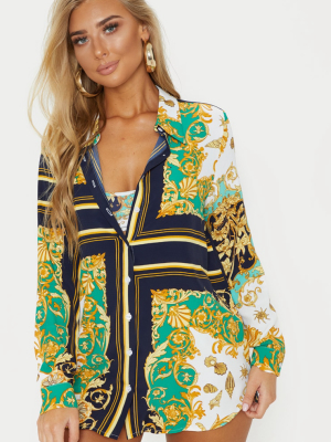 Green Shell Chain Print Beach Shirt