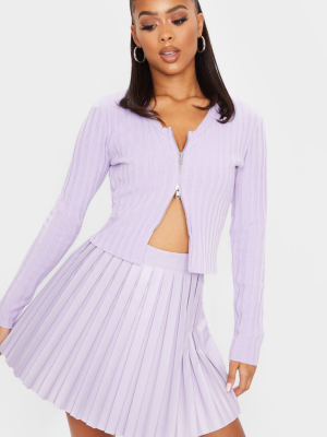 Lilac Double Ended Zip Wide Rib Knitted Top