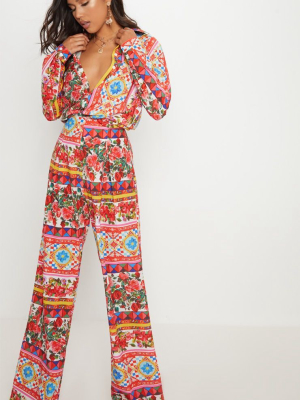 Multi Floral Wide Leg Pants