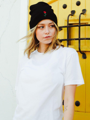 Rose Embroidered Womens Beanie