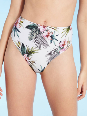 Women's High Leg High Waist Bikini Bottom - Shade & Shore™ White Floral