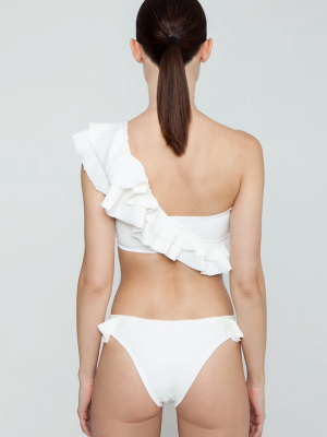 Laven Ruffle Cheeky Bikini Bottom - Off White