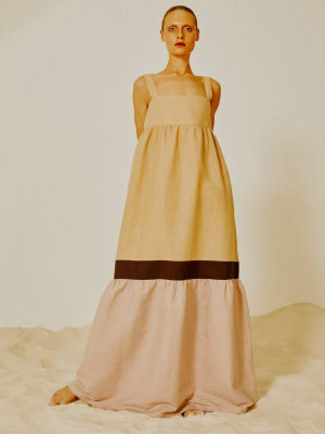 Fig Tricolor Long Dress With Straps