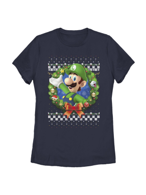 Women's Nintendo Christmas Luigi Wreath T-shirt