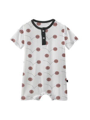 Kickee Pants Print Short Sleeve Henley Romper - Natural Basketball