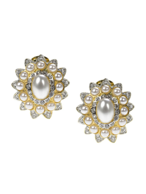 Pearl Cabochon Clip Earrings