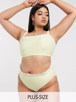 Peek & Beau Curve Exclusive High Waist Bikini Bottom In Yellow Stripe