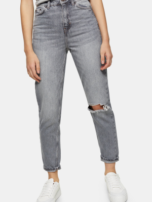 Gray Mom Tapered Ripped Jeans