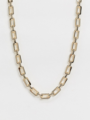 Asos Design Necklace With Flat Open Links In Gold Tone