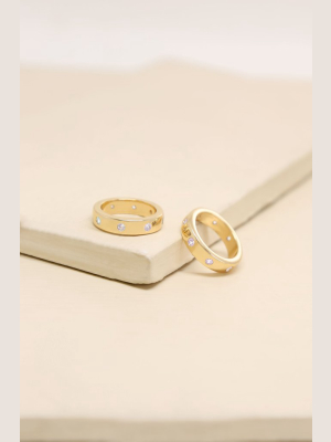 Kingsman Crystal Dotted 18k Gold Plated Band Ring Set