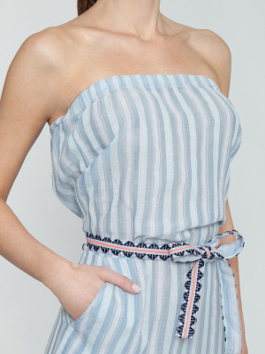 Nefasi Strapless Jumpsuit - Sky Blue Stripe Print