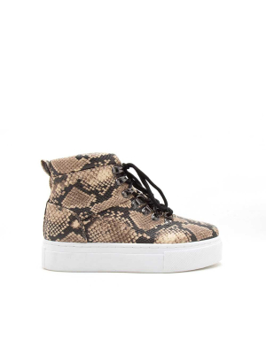 Royal-10ax Beige Black Snake Lace-up High Top Sneakers