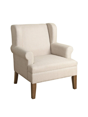 Fabric Upholste Wooden Accent Chair With Wing Back Cream/brown - Benzara