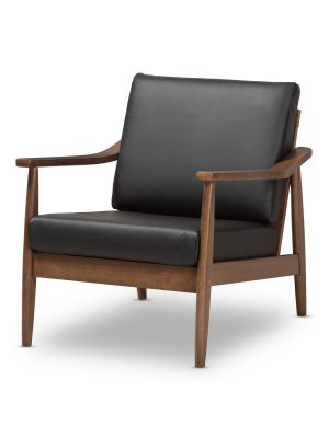 Venza Mid Century Modern Walnut Wood Faux Leather Lounge Chair Black - Baxton Studio