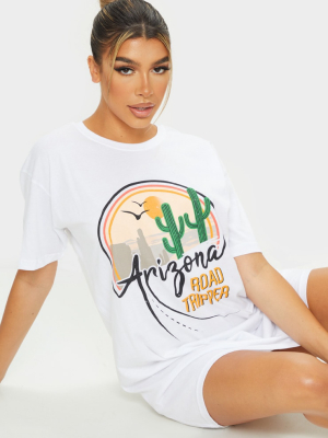 White Arizona Print Slogan T Shirt Dress