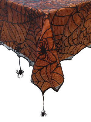 Crawling Halloween Spider Lace Lined Tablecloth - Black/orange - Elrene Home Fashions