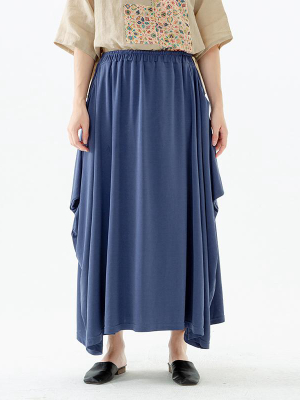 Plus Size - Women Solid Color Pocket Elastic Waist Skirt