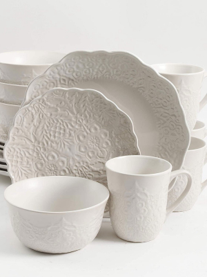 Gibson Elite Portina 124306.16r Round Everyday 16 Piece Reactive Glaze Dinnerware Set Plates, Bowls, And Mugs, Microwave And Dishwasher Safe, White