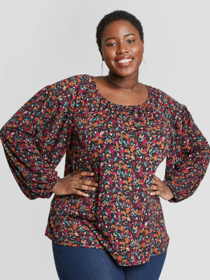 Women's Plus Size Printed Long Sleeve Knit Top - Ava & Viv™