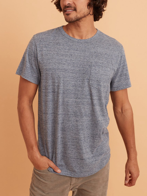 Re-spun Saddle Hem Pocket Tee In Heather Blue Neps