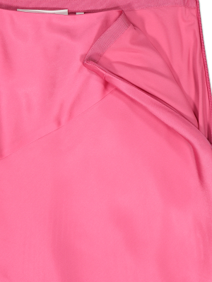 Asymmetrical Satin Skirt Neon Pink