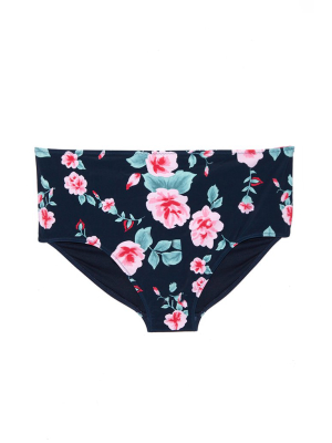 Stephanie High Waisted Bikini Bottom (curves) - Black Floral Print