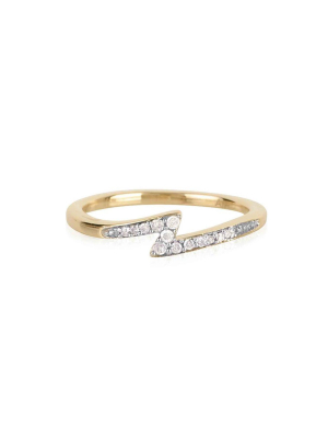 Pave Lightning Bolt Ring In Yellow Gold
