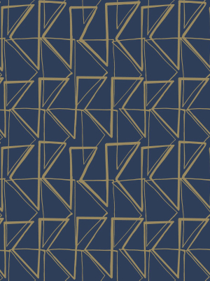 Love Triangles Peel & Stick Wallpaper In Blue And Gold From The Risky Business Iii Collection By York Wallcoverings