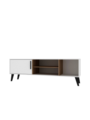 60" Amsterdam Tv Stand White/oak Brown - Manhattan Comfort