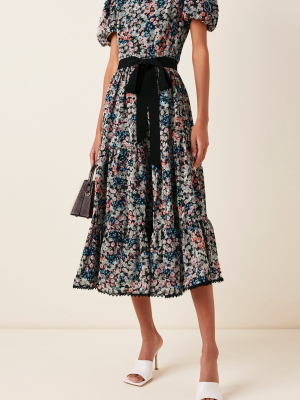 Ginevra Belted Floral-print Crepe Midi Dress