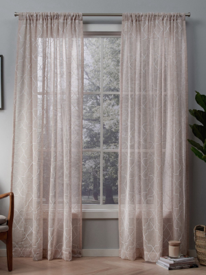 Cali Embroidered Sheer Window Curtain Panel Pair With Rod Pocket - Exclusive Home