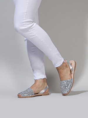 Silver Glitter - Metallic Leather Menorcan Sandals
