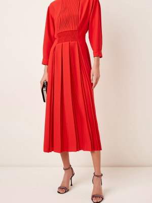 Pleated Crepe Midi Dress