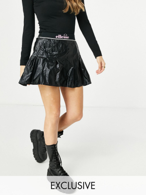 Ellesse Metallic Pleated Skirt With Logo Banding In Black - Exclusive To Asos