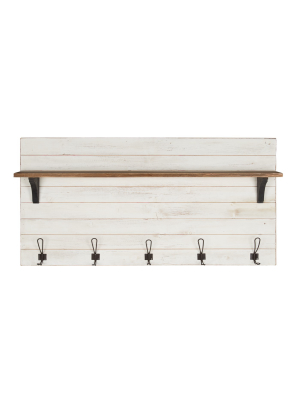 46.1" X 26" Wall Shelf With 5 Hooks White/brown - Uniek