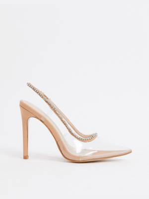 Public Desire Aurora Embellished Heeled Shoes In Clear