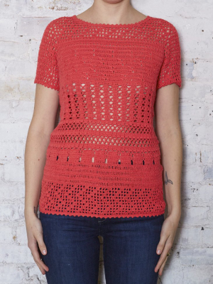 Coral Crochet Sweater Tee