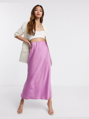 Asos Design Bias Cut Satin Slip Midi Skirt In Violet