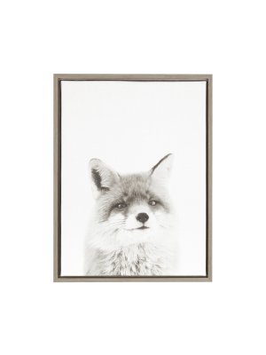 Fox Framed Canvas Art Gray (24"x18") - Uniek