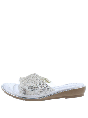 Dj18 Silver Sparkle Notch Open Toe Mule Slide Sandal