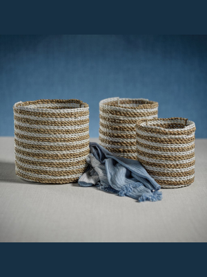 Two-tone Baskets - Set Of 3 - Natural And White