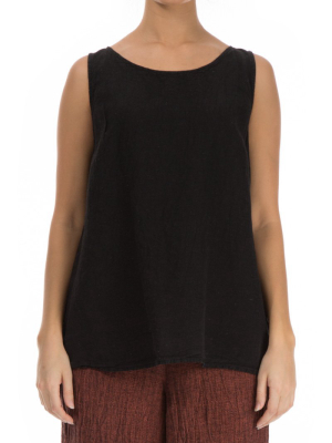 Sleeveless Black Linen Top