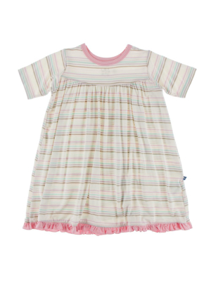 Kickee Pants Solid Classic Short Sleeve Swing Dress - Cupcake Stripe