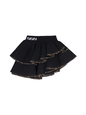 Fendi Kids Ff Trim Asymmetric Ruffled Skirt