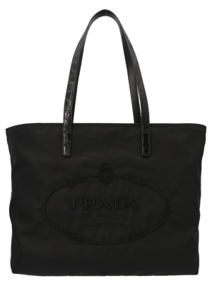 Prada Logo Embroidered Tote Bag