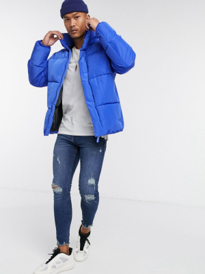 Pull&bear Padded Puffer Jacket In Blue