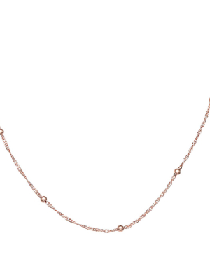 Women's Diamond Cut Singapore Necklace With Ball Stations In Rose Gold Over Sterling Silver - Rose (20")