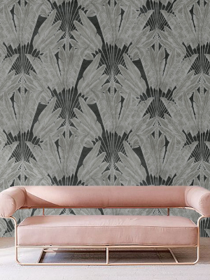 Travelers Palm Wallpaper (two Roll Set) In Charcoal By Bethany Linz For Milton & King