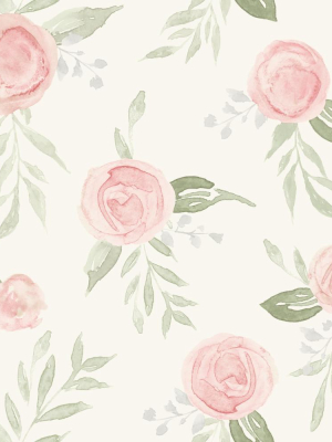 Watercolor Roses Wallpaper In Coral From The Magnolia Home Vol. 3 Collection By Joanna Gaines