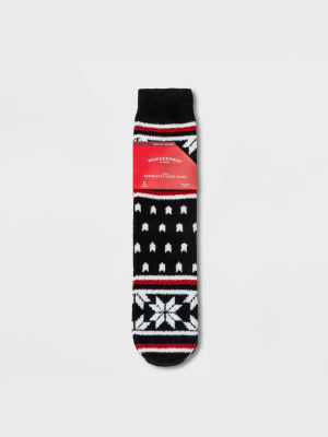 Men's Holiday Fair Isle Cozy Crew Socks With Gift Card Holder - Wondershop™ Black 7-12